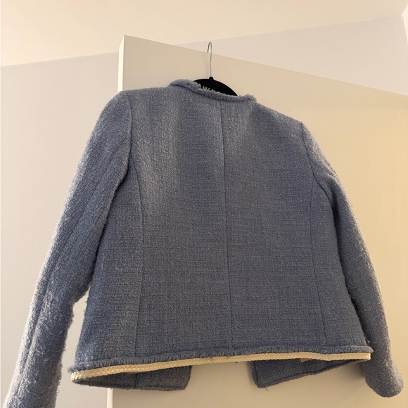 J. Crew Light Blue Bouclé Cropped Blazer with Cream Trim - Picture 3 of 4